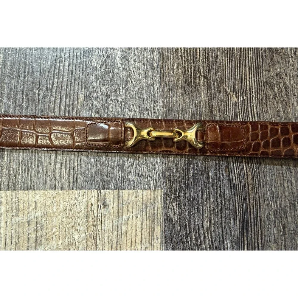 Genuine Leather Croc Embossed Belt Brown Gold Snaffle Bit Equestrian Horsebit L